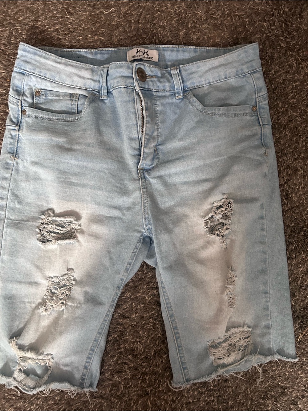 Harmony & Havoc Distressed Light Wash Denim Bermuda Shorts Size 8